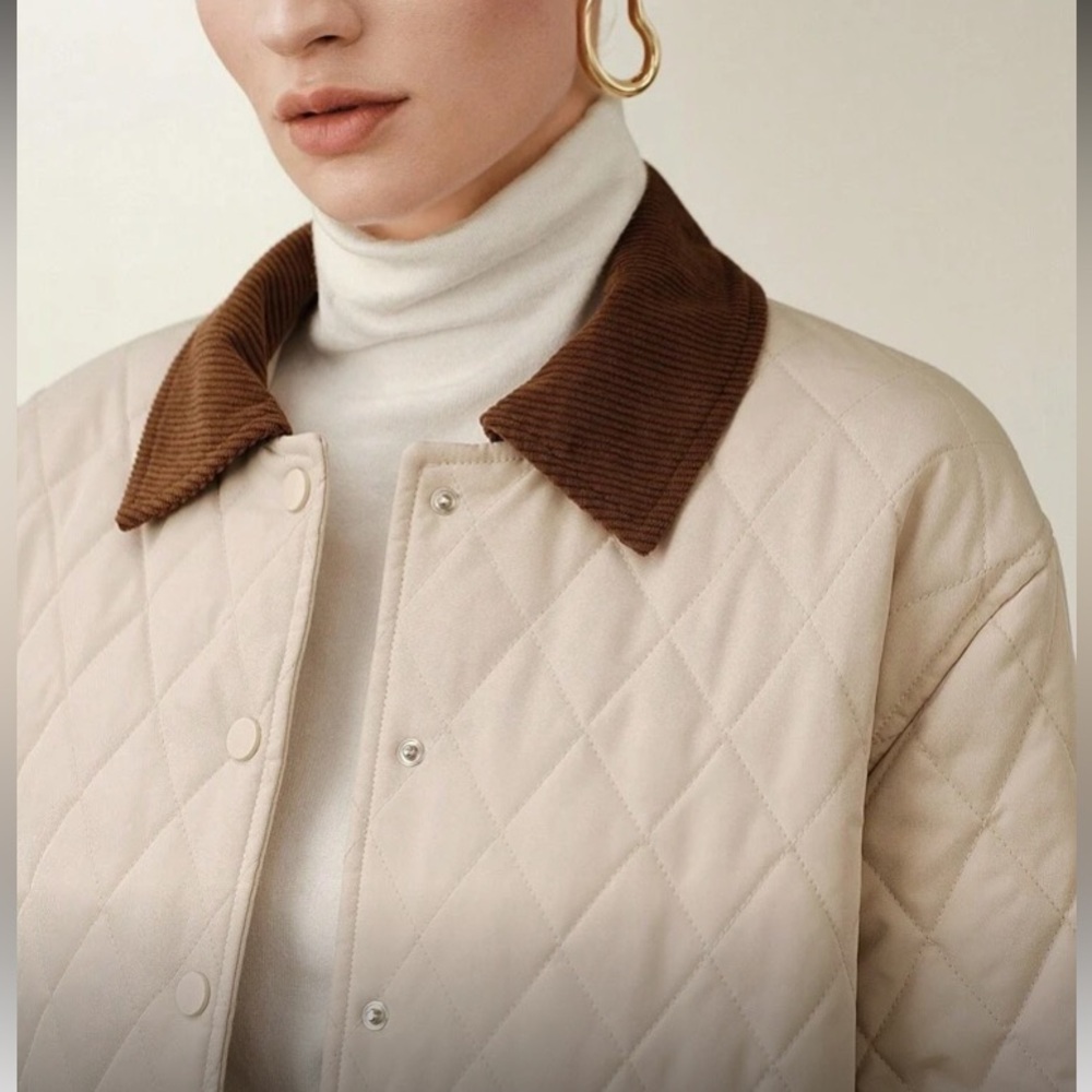 Women's Quilted Jacket with Brown Collar - Picture 5 of 8